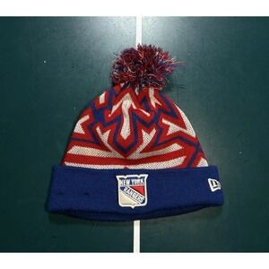 New York Rangers New Era Winter Knit Beanie Hat Pom‎ Red Blue Hockey One Size